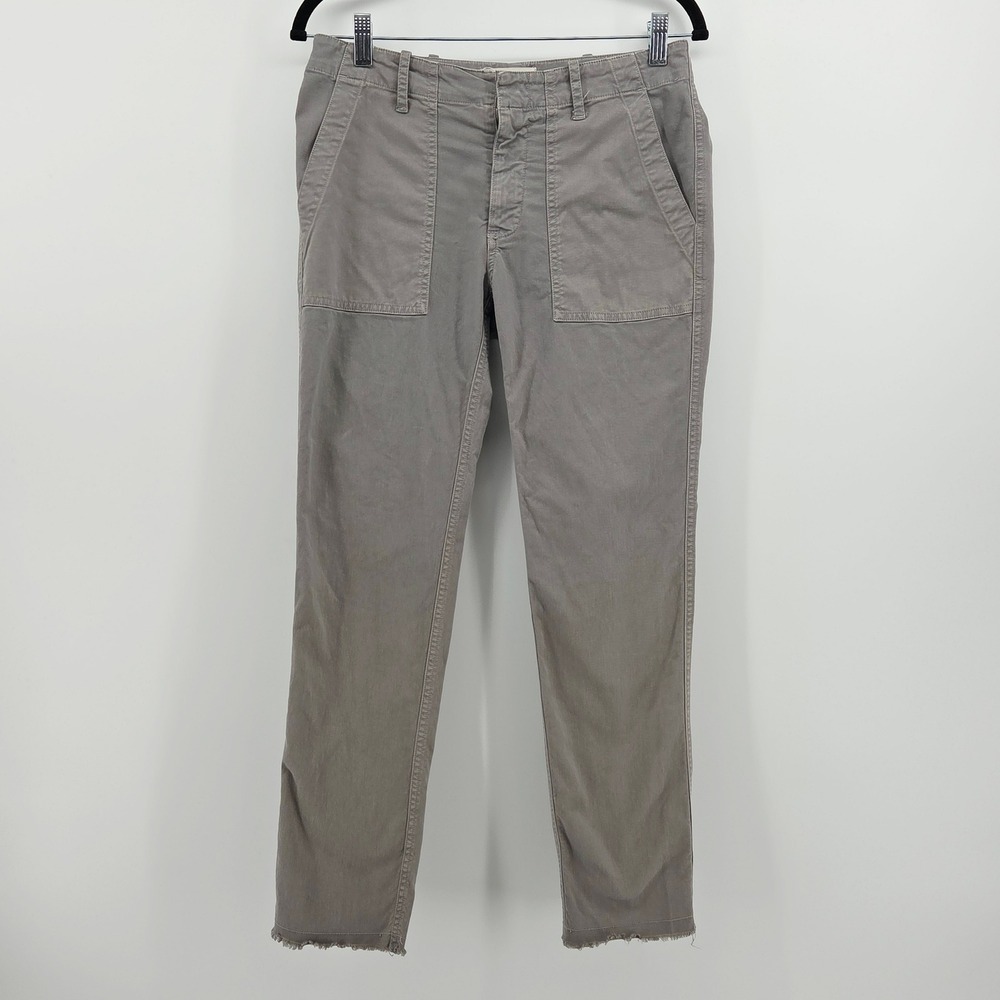 Nili Lotan Jenna Pant Gray Cotton Twill Raw Hem Cropped Utility Sz 0 285W12
